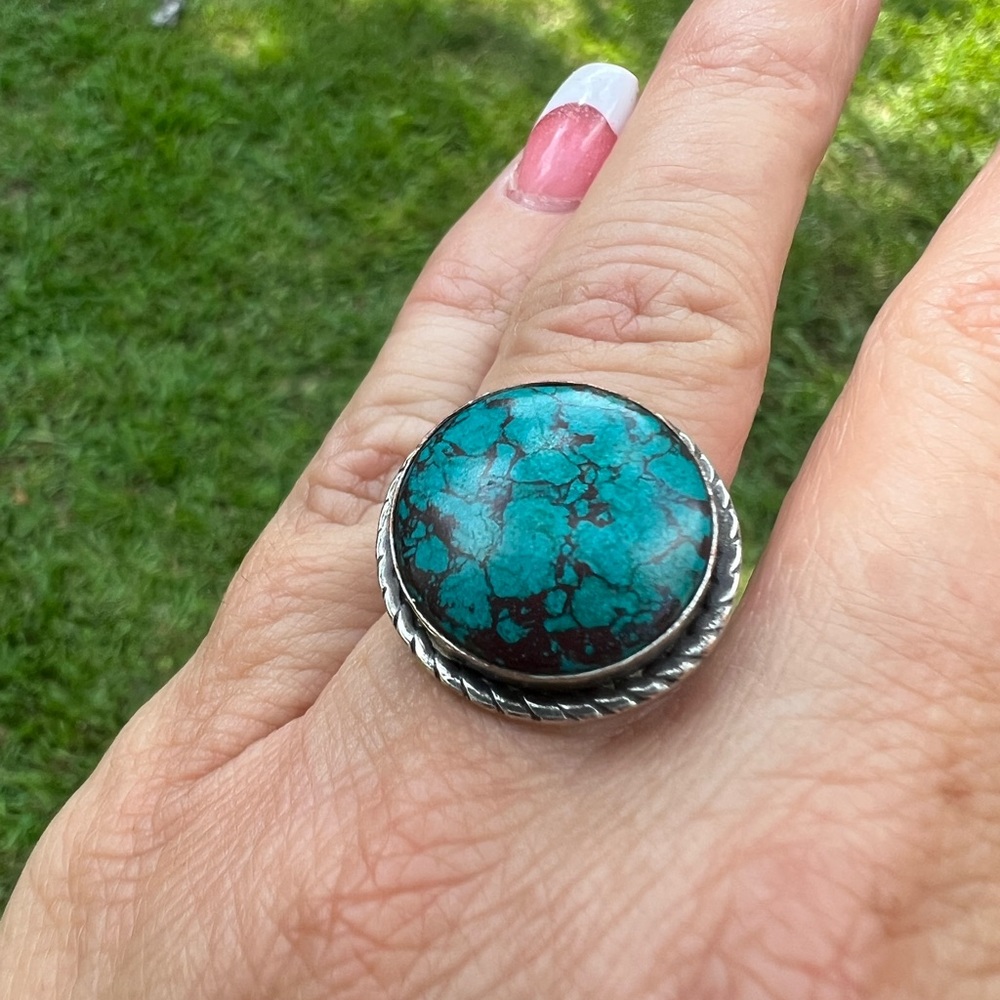 Vintage Silver Plated Southwestern SANFORD Turquoise Braided Ring
